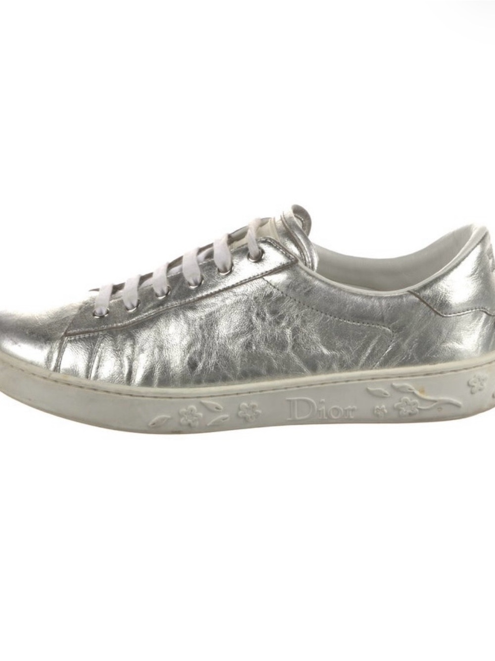 Dior Metallic Silver Leather Low-Top Sneaker
